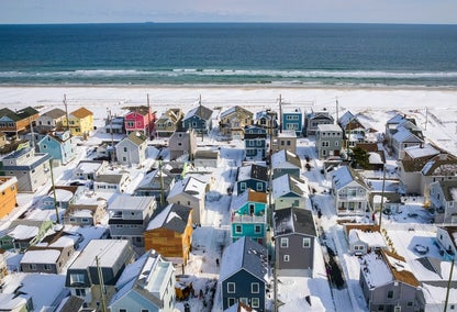 Aerial view of Lavallette community in winter