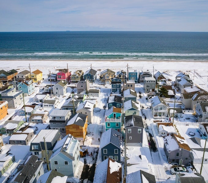 Aerial view of Lavallette community in winter